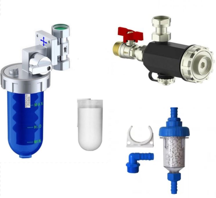 KIT CALDAIA A CONDENSAZIONE FILTRO ANTICALCARE + DEFANGATORE + NEUTRALIZZATORE CONDENSA