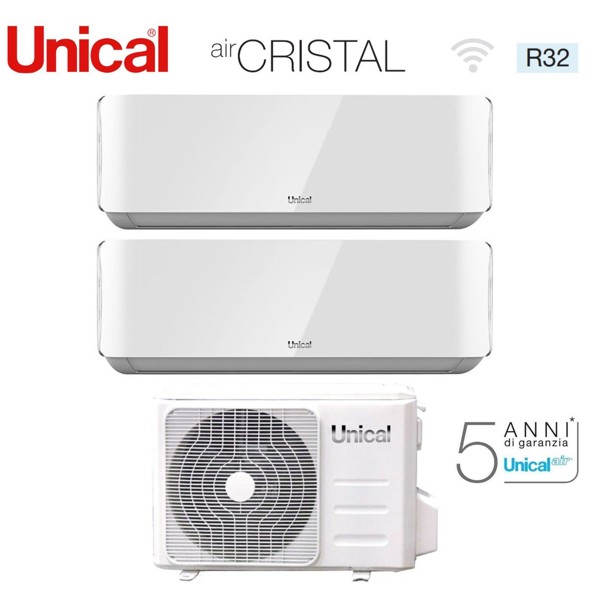 Climatizzatore Condizionatore Unical Dual Split Inverter serie AIR CRISTAL 10+10 con XMX2 18HE R-32 Wi-Fi Optional 10000+10000 (Copia)