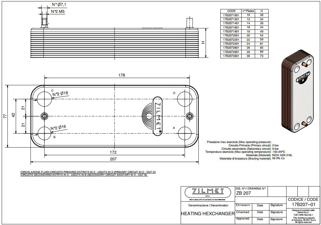 Scambiatore Ocean 16 piastre jjj005625460 61011164 178 mm 17B2071601